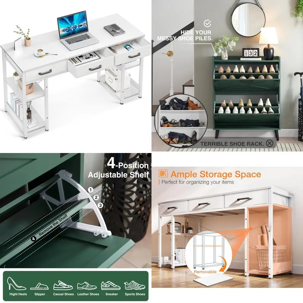 Compact Home Office Desk with Fabric Drawers and Storage, Modern White Writing Desk, 48x16
Compact Home Office Desk with Fabric Drawers and Storage, Modern White Writing Desk, 48x16