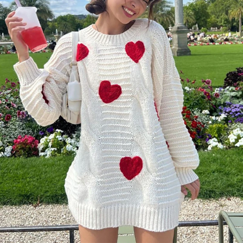 HOUZHOU Love Heart Knit Sweater Women Korean Streetwear O Neck Embroidery Long Sleeve Pullover Sweaters Oversized High Street
HOUZHOU Love Heart Knit Sweater Women Korean Streetwear O Neck Embroidery Long Sleeve Pullover Sweaters Oversized High Street