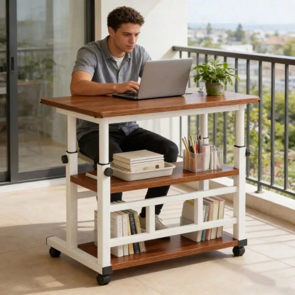 Ergonomic Folding Table With Wheels And Storage Shelf Standing Desk, Crafting Workstation, Durable Tabletop, Shelving Mobile Co
Ergonomic Folding Table With Wheels And Storage Shelf Standing Desk, Crafting Workstation, Durable Tabletop, Shelving Mobile Co