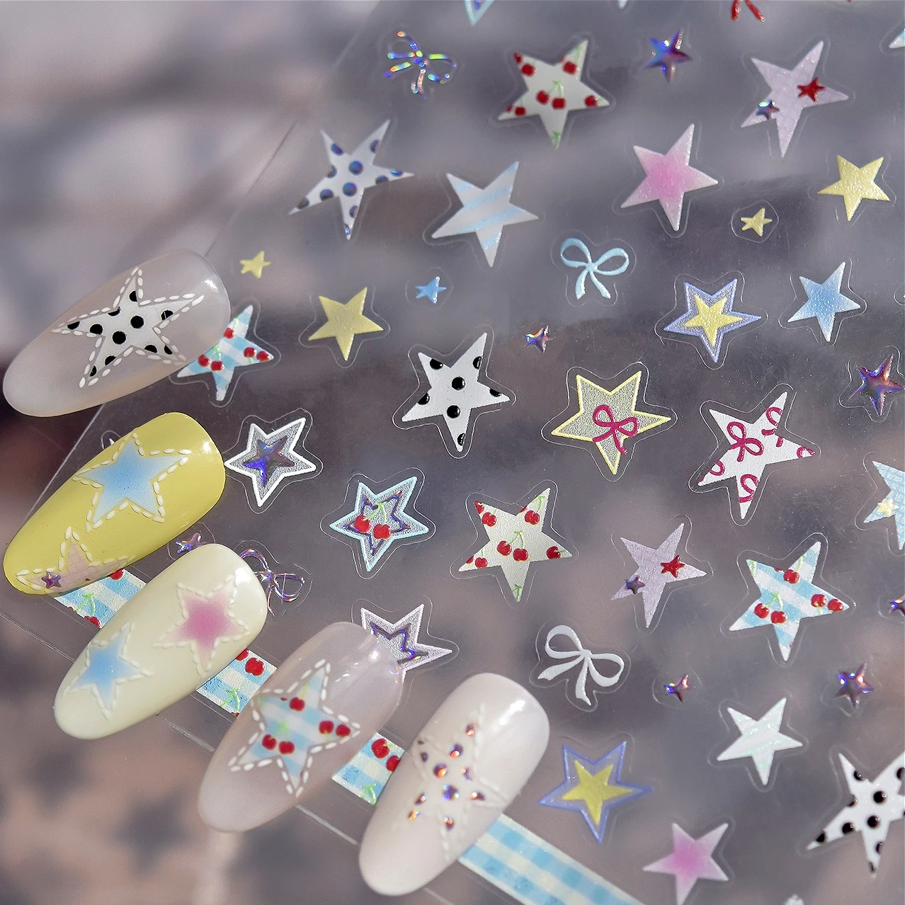 Grid Patterned Star Bowknot Cherry Polka Dot Line Colored Gradual Lace Geometric Laser Adhesive Nail Art Stickers Manicure Decal
Grid Patterned Star Bowknot Cherry Polka Dot Line Colored Gradual Lace Geometric Laser Adhesive Nail Art Stickers Manicure Decal