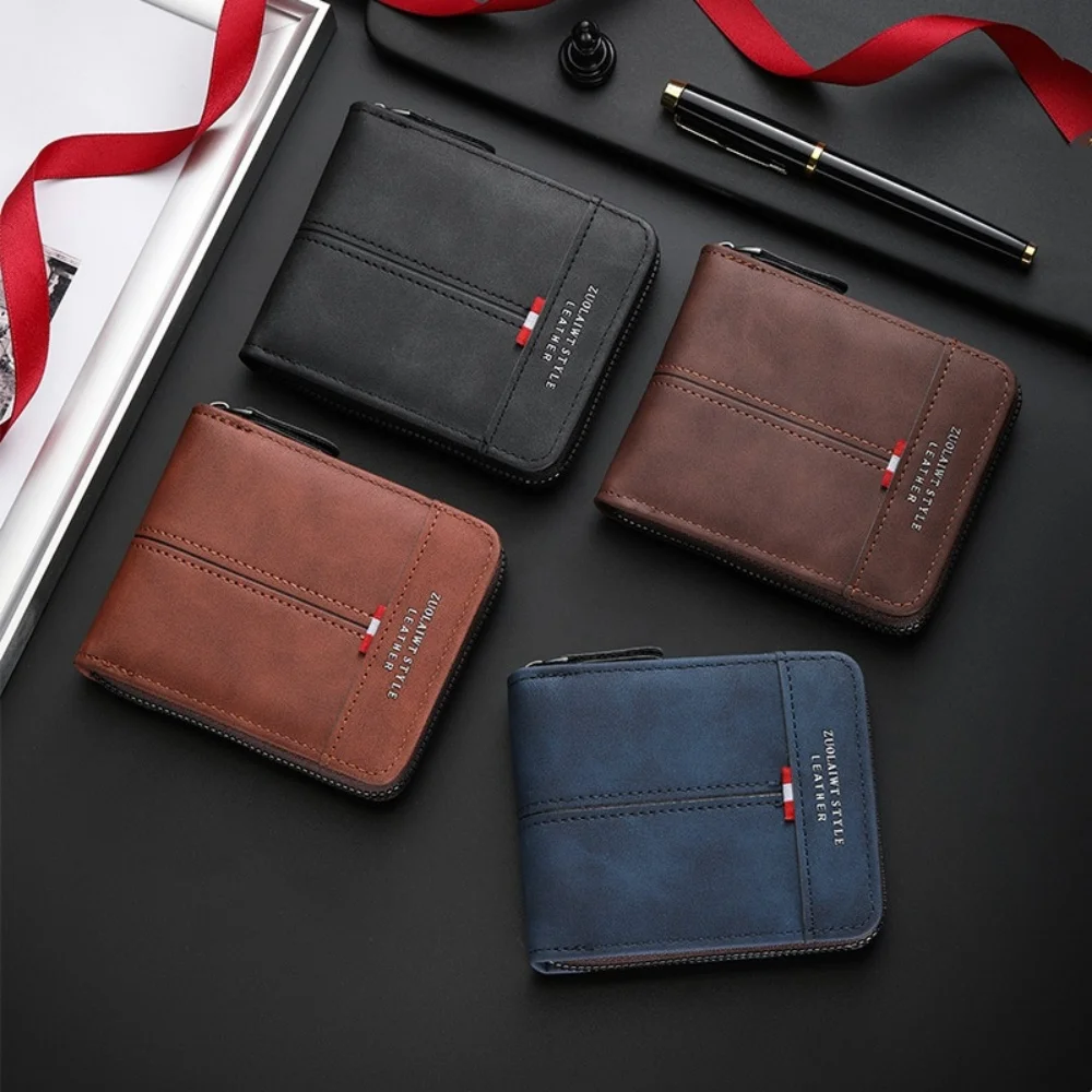 Fashion Men's Wallet Short Horizontal Zipper Three Fold Zero Coin Purses Retro Casual Buckle Square Stylish Compact Card Holder
Fashion Men's Wallet Short Horizontal Zipper Three Fold Zero Coin Purses Retro Casual Buckle Square Stylish Compact Card Holder