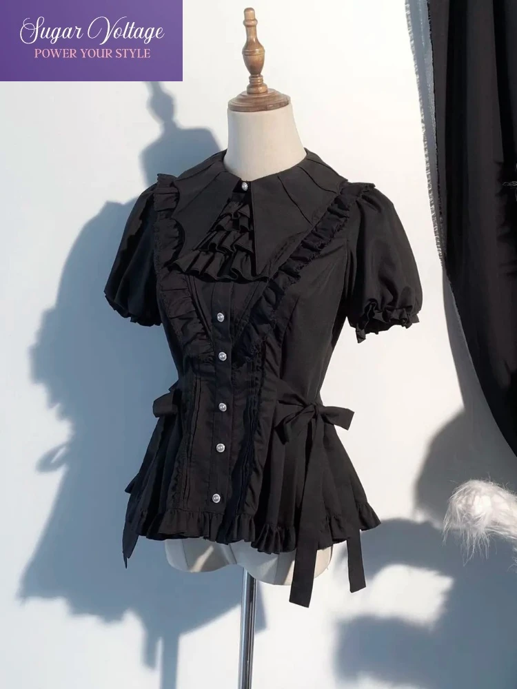Japanese Gothic Sweet Lolita Blouse Women Puff Sleeve Ruffle Trim Bow Shirt Summer Casual Slim Black Lace Hepburn Designer Tops
Japanese Gothic Sweet Lolita Blouse Women Puff Sleeve Ruffle Trim Bow Shirt Summer Casual Slim Black Lace Hepburn Designer Tops