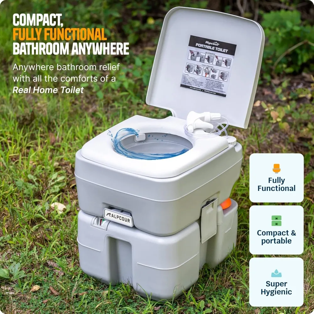 Portable Toilet – Compact Indoor & Outdoor Commode w/Travel Bag for Camping, RV, Boat – Piston Pump Flush, 5.3 Gallon Waste Tank
Portable Toilet – Compact Indoor & Outdoor Commode w/Travel Bag for Camping, RV, Boat – Piston Pump Flush, 5.3 Gallon Waste Tank