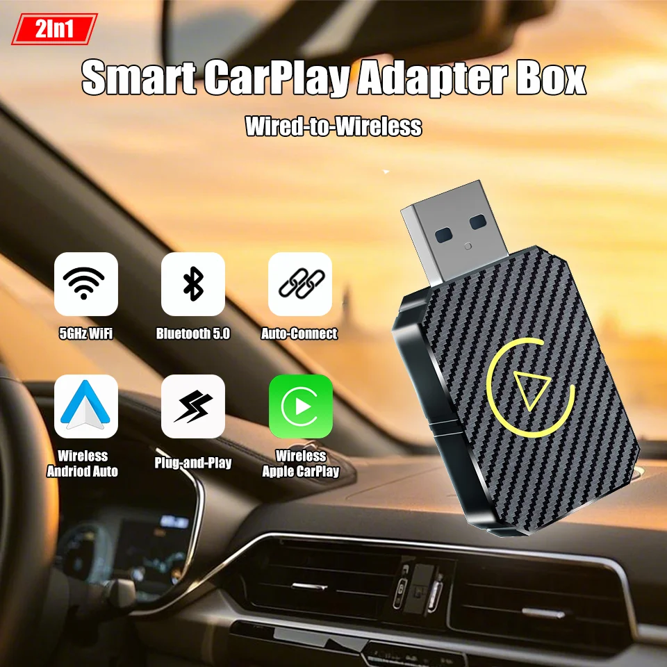 Wireless Carplay Adapter Wired to Wireless 2-in-1 Function Support Android Auto & CarPlay 5GHz WiFi Bluetooth 5.0 Plug and Play
Wireless Carplay Adapter Wired to Wireless 2-in-1 Function Support Android Auto & CarPlay 5GHz WiFi Bluetooth 5.0 Plug and Play