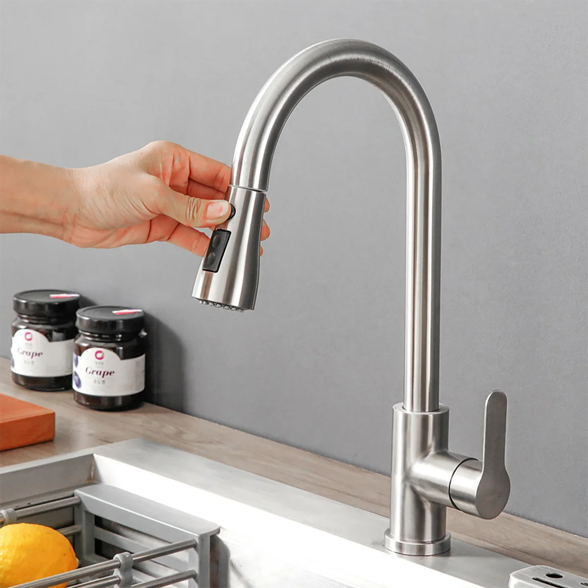 Stainless steel pull-out kitchen faucet with 360° rotating bubbling water + shower dual outlet mode (brushed/black available)
Stainless steel pull-out kitchen faucet with 360° rotating bubbling water + shower dual outlet mode (brushed/black available)