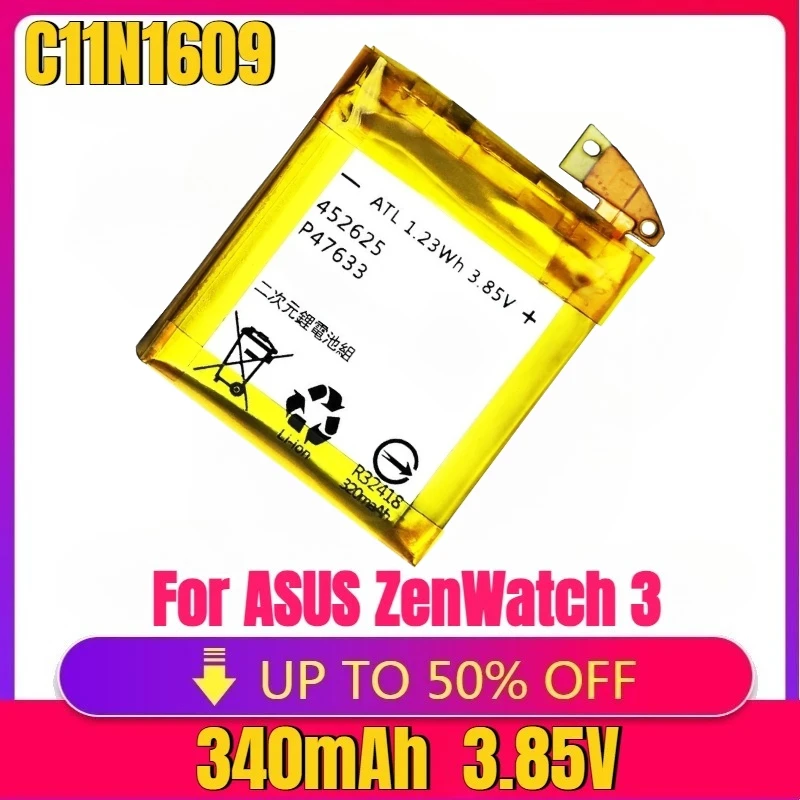 New High-quality C11N1609 for ASUS ZenWatch 3 WI503Q Replacement Watch Battery C11N1609 Rechargeable Battery 340mAh
New High-quality C11N1609 for ASUS ZenWatch 3 WI503Q Replacement Watch Battery C11N1609 Rechargeable Battery 340mAh