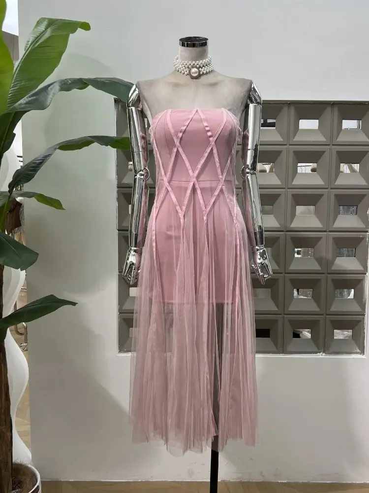 2025 Sexy Strapless Backless Mesh Pink Luxury Women's Fashion Elegant Long Birthday Dress Celebrity Club Dresses Appropriate
2025 Sexy Strapless Backless Mesh Pink Luxury Women's Fashion Elegant Long Birthday Dress Celebrity Club Dresses Appropriate