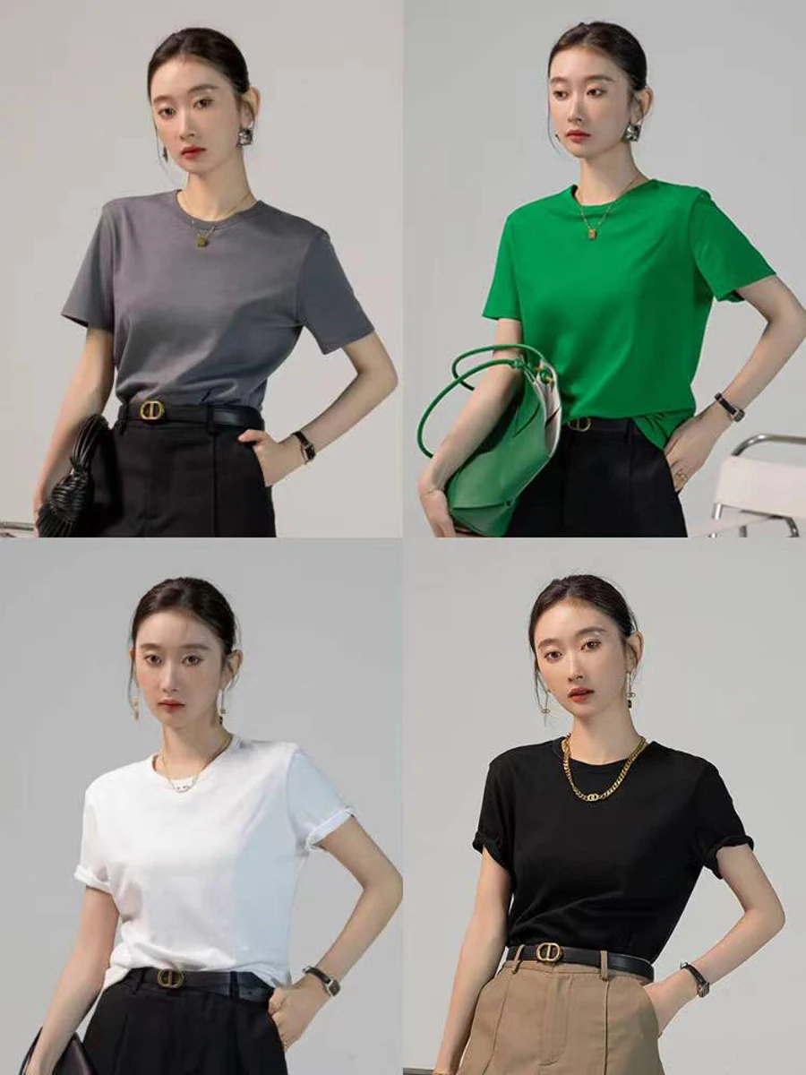 Ele Pure Cotton ort Sve T-irt Women's Spring Summer New Sle Faionable round Ne Slimming Color Base Top
Ele Pure Cotton ort Sve T-irt Women's Spring Summer New Sle Faionable round Ne Slimming Color Base Top