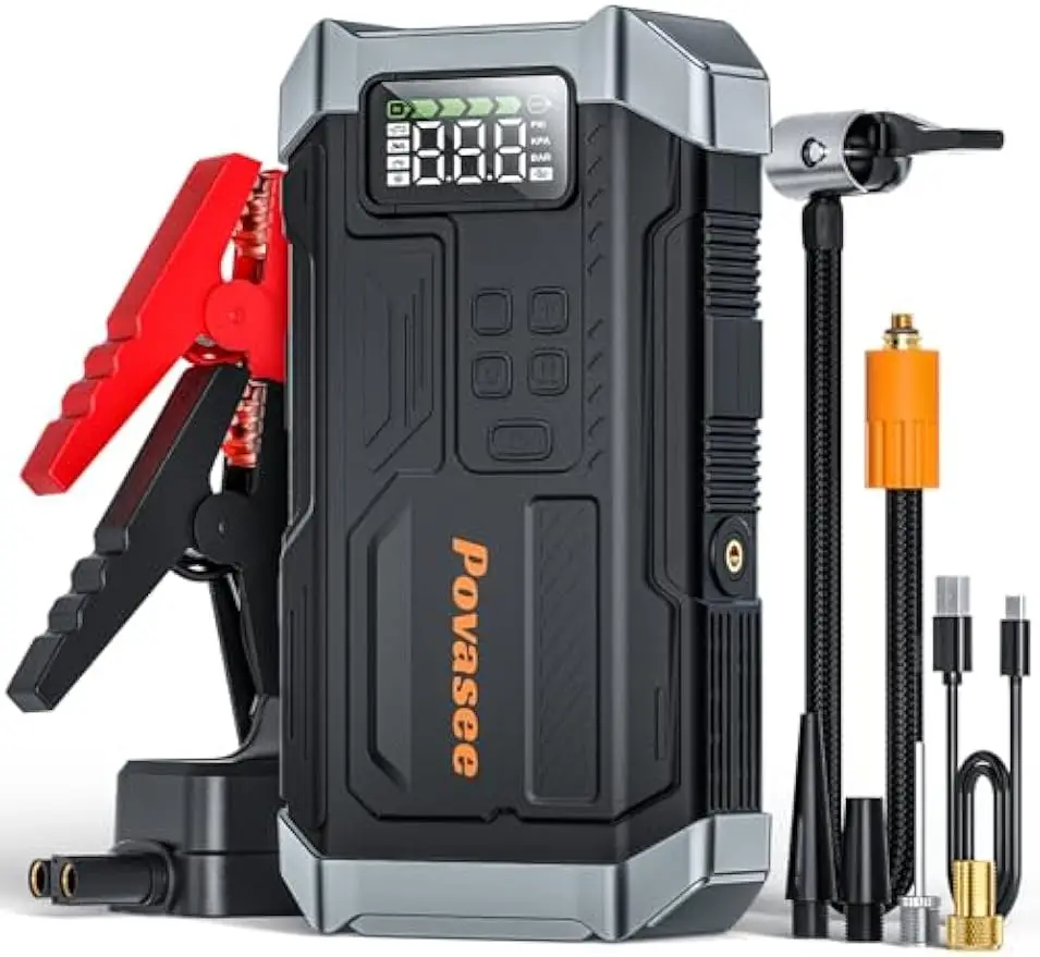 2025 New 5000A Jump Starter with Air Compressor, 150PSI Tire Inflator for 12V Vehicles up to 9L Gas/8L Diesel Engine
2025 New 5000A Jump Starter with Air Compressor, 150PSI Tire Inflator for 12V Vehicles up to 9L Gas/8L Diesel Engine