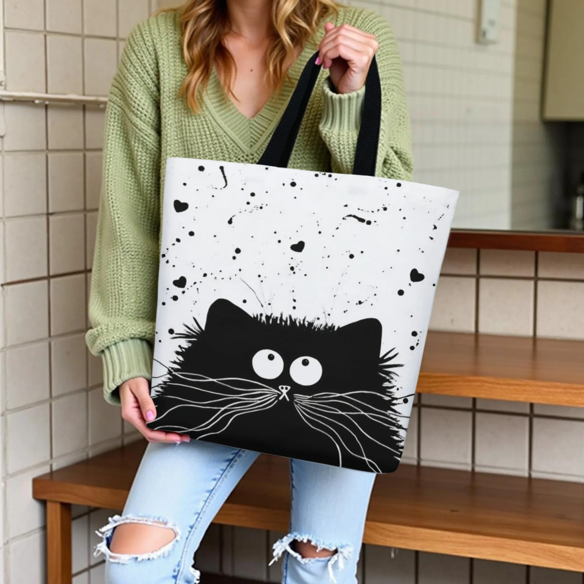 Canvas Tote Bag with Cat Print Durable Large Capacity Black Cat and Heart Prints Reusable Shoulder Bag for Shopping Everyday Use
Canvas Tote Bag with Cat Print Durable Large Capacity Black Cat and Heart Prints Reusable Shoulder Bag for Shopping Everyday Use