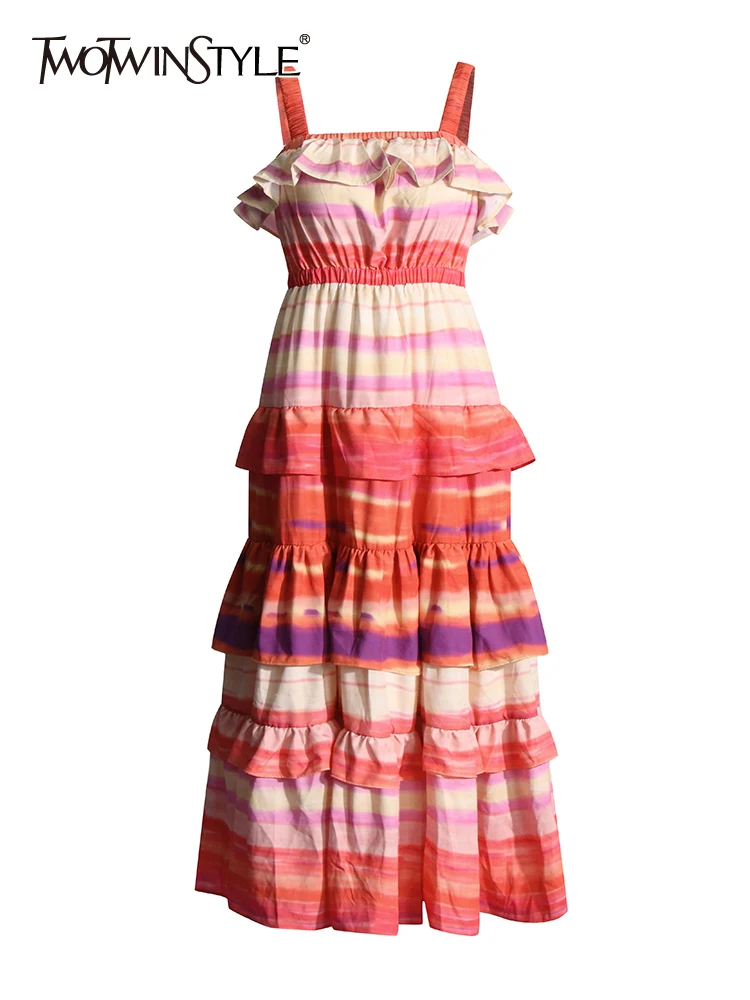 TWOTWINSTYLE Colorblock Printing Dress For Women Square Collar Sleeveless High Waist Patchwork Folds Casual Dresses Female Style
TWOTWINSTYLE Colorblock Printing Dress For Women Square Collar Sleeveless High Waist Patchwork Folds Casual Dresses Female Style