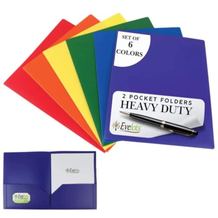 6 Pack Plastic Folders with Pockets - 6 Assorted Colors - Heavy Duty File Folders with Business Card Slot - 2 Pocket Folder for
6 Pack Plastic Folders with Pockets - 6 Assorted Colors - Heavy Duty File Folders with Business Card Slot - 2 Pocket Folder for