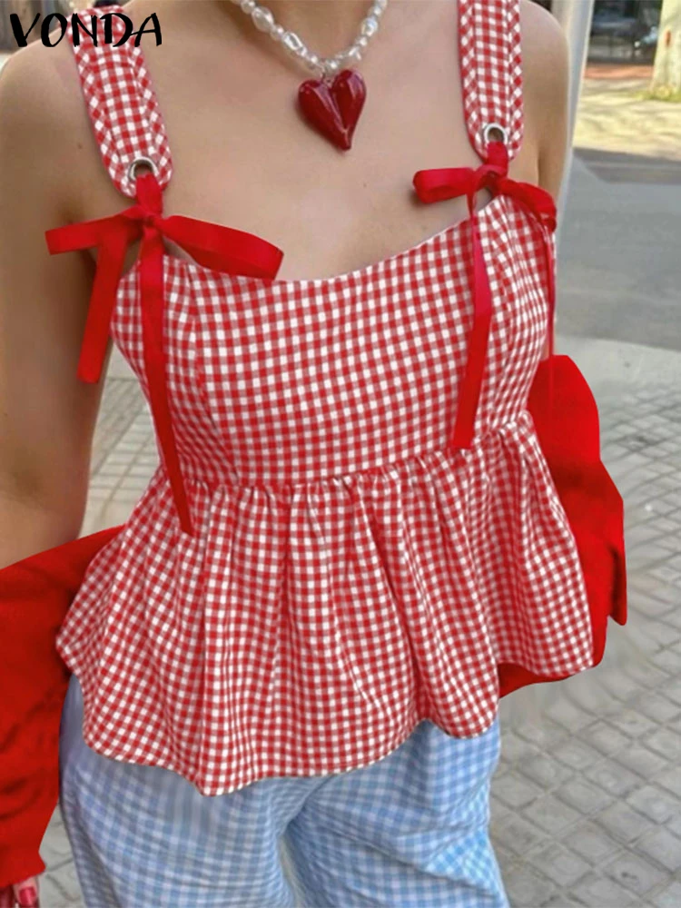 VONDA Sleeveless Fashion Plaid Women Tank Tops Bow Camis Summer Blusas Streetwear Pleated Party Tops Tunic Women's Clothing
VONDA Sleeveless Fashion Plaid Women Tank Tops Bow Camis Summer Blusas Streetwear Pleated Party Tops Tunic Women's Clothing