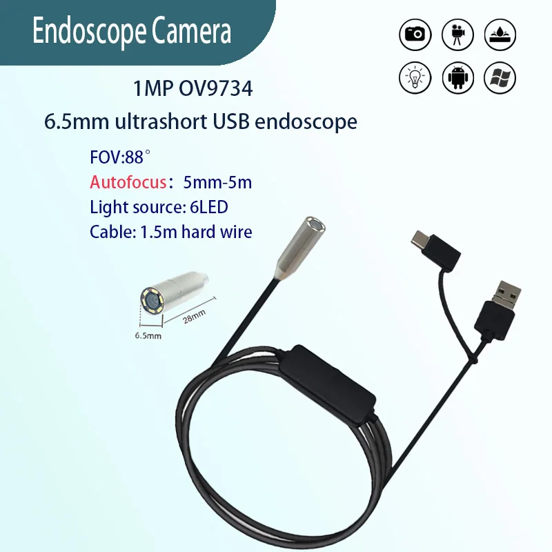 1MP 6.5mm Autofocus 88° endoscope Probe Industrial Pipeline Inspection1.5m hard wire endoscope Probe
1MP 6.5mm Autofocus 88° endoscope Probe Industrial Pipeline Inspection1.5m hard wire endoscope Probe