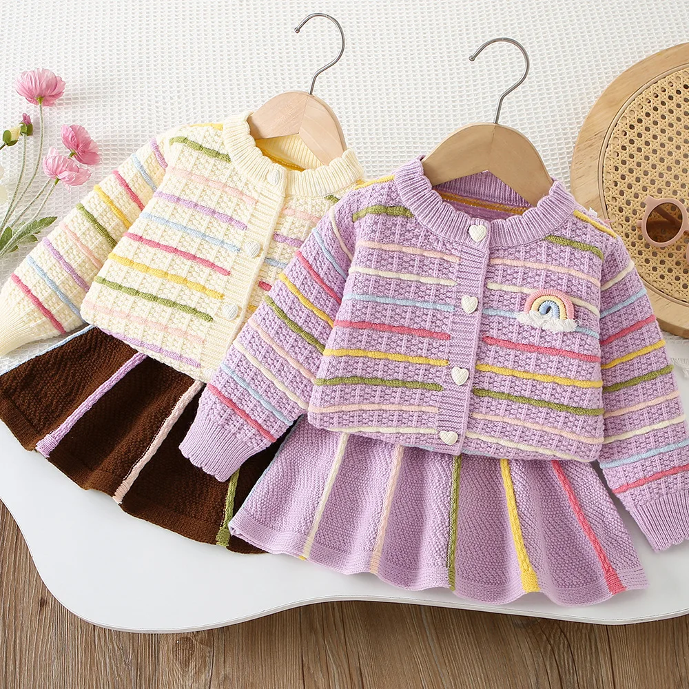 MILANCEL New Autumn Kids Sweater Set 9M-5T Cute Rainbow Girls Colorful Stripes Cardigan +Skirt Korean Children Outfits 2PCS
MILANCEL New Autumn Kids Sweater Set 9M-5T Cute Rainbow Girls Colorful Stripes Cardigan +Skirt Korean Children Outfits 2PCS