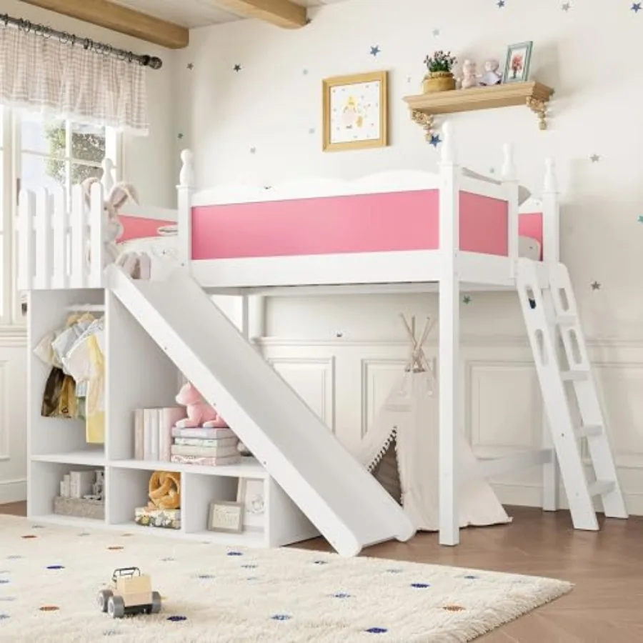 Size Loft Bed with Slide and Storage Shelves for,Solid Wood Girls Loft Bed Frame with Wardrobe and Inclined Ladder for Girls Bo
Size Loft Bed with Slide and Storage Shelves for,Solid Wood Girls Loft Bed Frame with Wardrobe and Inclined Ladder for Girls Bo