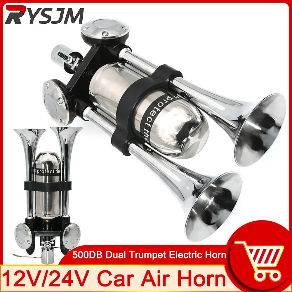 Powerful 12v 24v 500db Dual Trumpet Electric Horn Loud Chrome Air Horn Speaker Kit For Train Truck Automobile Horn Car Horn Loud
Powerful 12v 24v 500db Dual Trumpet Electric Horn Loud Chrome Air Horn Speaker Kit For Train Truck Automobile Horn Car Horn Loud