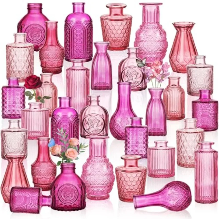 32 PCS Assorted Vintage Bud Vases for Wedding Table Decor, Home Decorations Gifts Colorful Glass, Pink Hue, Lightweight and Dur
32 PCS Assorted Vintage Bud Vases for Wedding Table Decor, Home Decorations Gifts Colorful Glass, Pink Hue, Lightweight and Dur