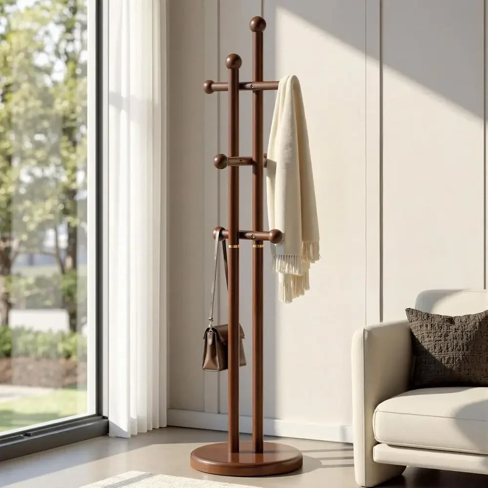 Coat Rack reestanding, Wooden Coat Tree with 2 Main Rods, Heavy Duty Coat Hanger Stand with 15.75" Dia.Round Base, Walnut Standi
Coat Rack reestanding, Wooden Coat Tree with 2 Main Rods, Heavy Duty Coat Hanger Stand with 15.75" Dia.Round Base, Walnut Standi