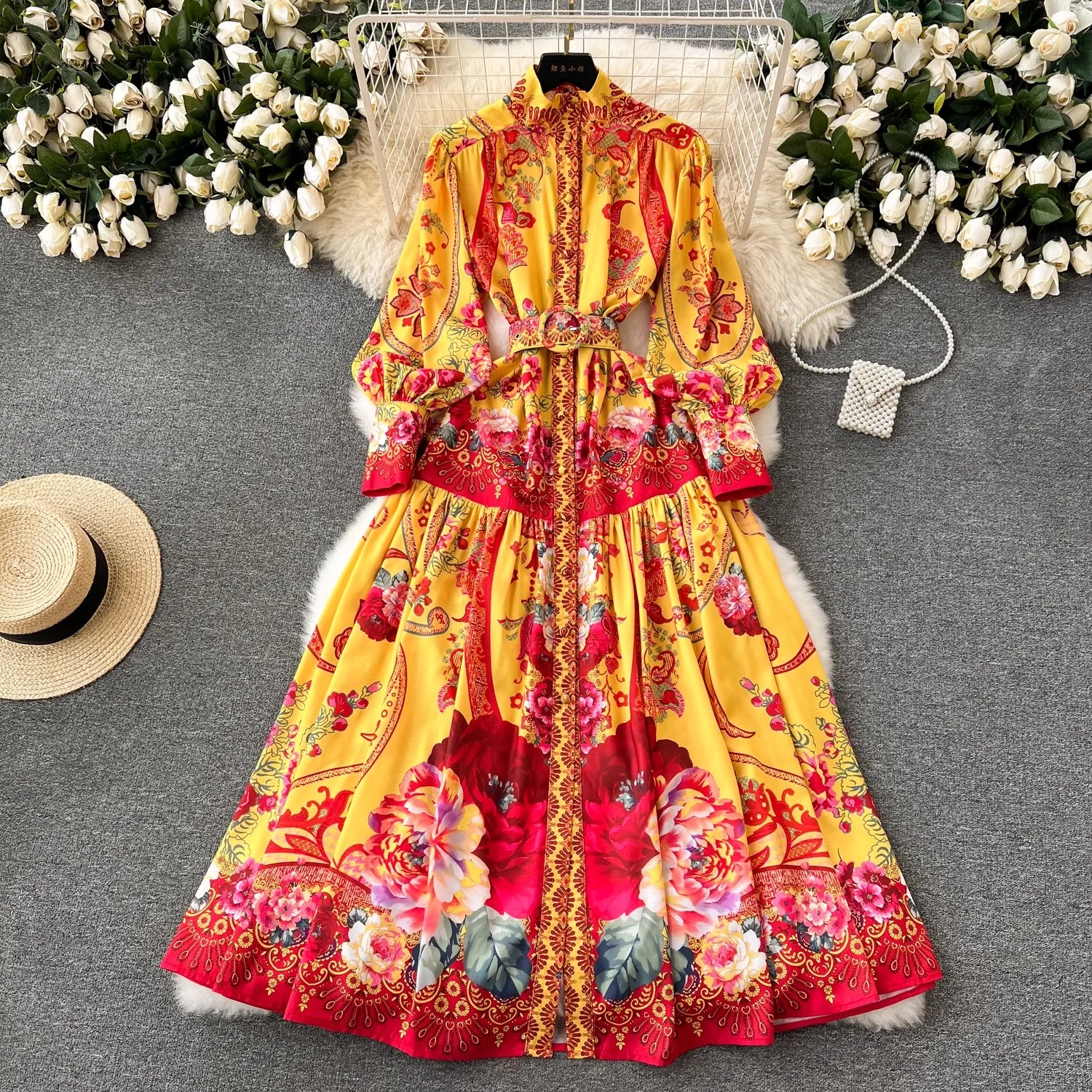 Spring Holiday Floral Print Linen Robe Long Sleeve Stand A-Line Belt Beach Party Dress Single Breasted Women Maxi Clothes 2069
Spring Holiday Floral Print Linen Robe Long Sleeve Stand A-Line Belt Beach Party Dress Single Breasted Women Maxi Clothes 2069
