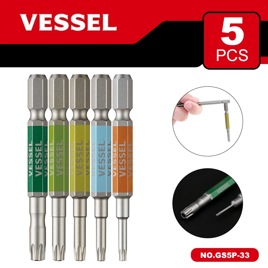 VESSEL GS5P-33 5Pcs TORX Screwdriver Bit Set Strong Magnetic 62HRC Construction Bits
VESSEL GS5P-33 5Pcs TORX Screwdriver Bit Set Strong Magnetic 62HRC Construction Bits