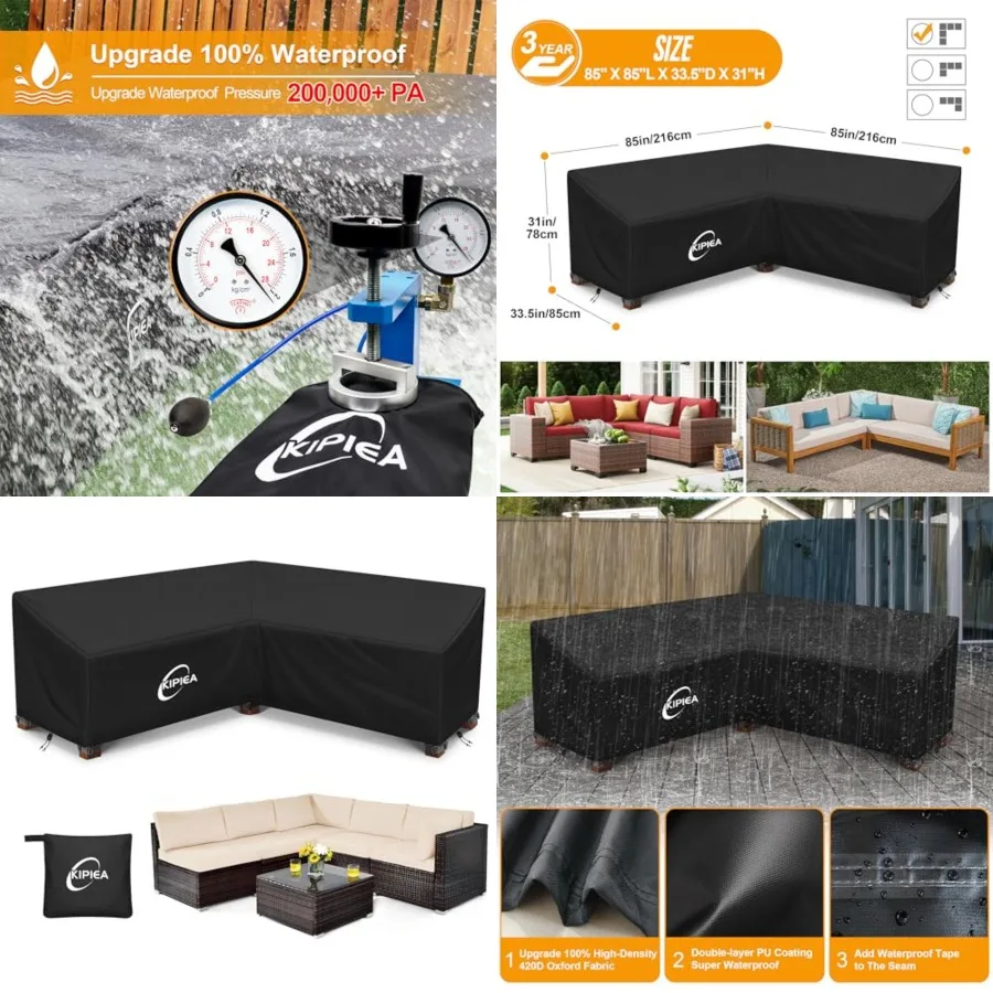 Patio V-Shaped Sectional Sofa Cover, 420D Heavy-Duty Oxford Fabric Outdoor Sectional Cover with 6 Windproof Buckles, Anti UV an
Patio V-Shaped Sectional Sofa Cover, 420D Heavy-Duty Oxford Fabric Outdoor Sectional Cover with 6 Windproof Buckles, Anti UV an
