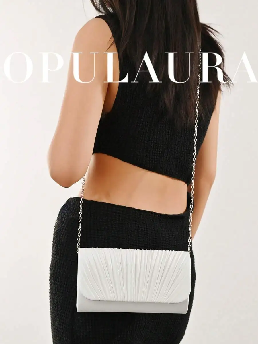 White Pleated Flap Clutch Bag Evening Purse For Party Wedding Gala Formal Event
White Pleated Flap Clutch Bag Evening Purse For Party Wedding Gala Formal Event