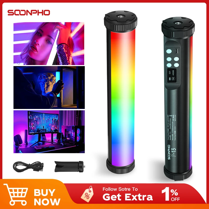 Soonpho P13 Handheld RGB Colorful Stick Light Portable Handheld LED Video Light Wand CRI 95+ 2500K-8500K Photography Studio Lamp
Soonpho P13 Handheld RGB Colorful Stick Light Portable Handheld LED Video Light Wand CRI 95+ 2500K-8500K Photography Studio Lamp