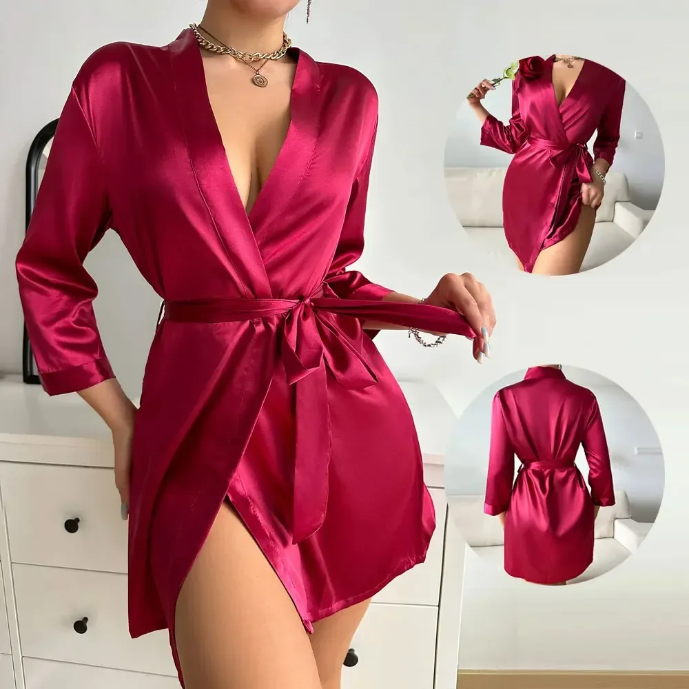 Pajamas women summer European and American ladies lace-up bathrobe sexy morning gown home dress can wear ice silk robe
Pajamas women summer European and American ladies lace-up bathrobe sexy morning gown home dress can wear ice silk robe