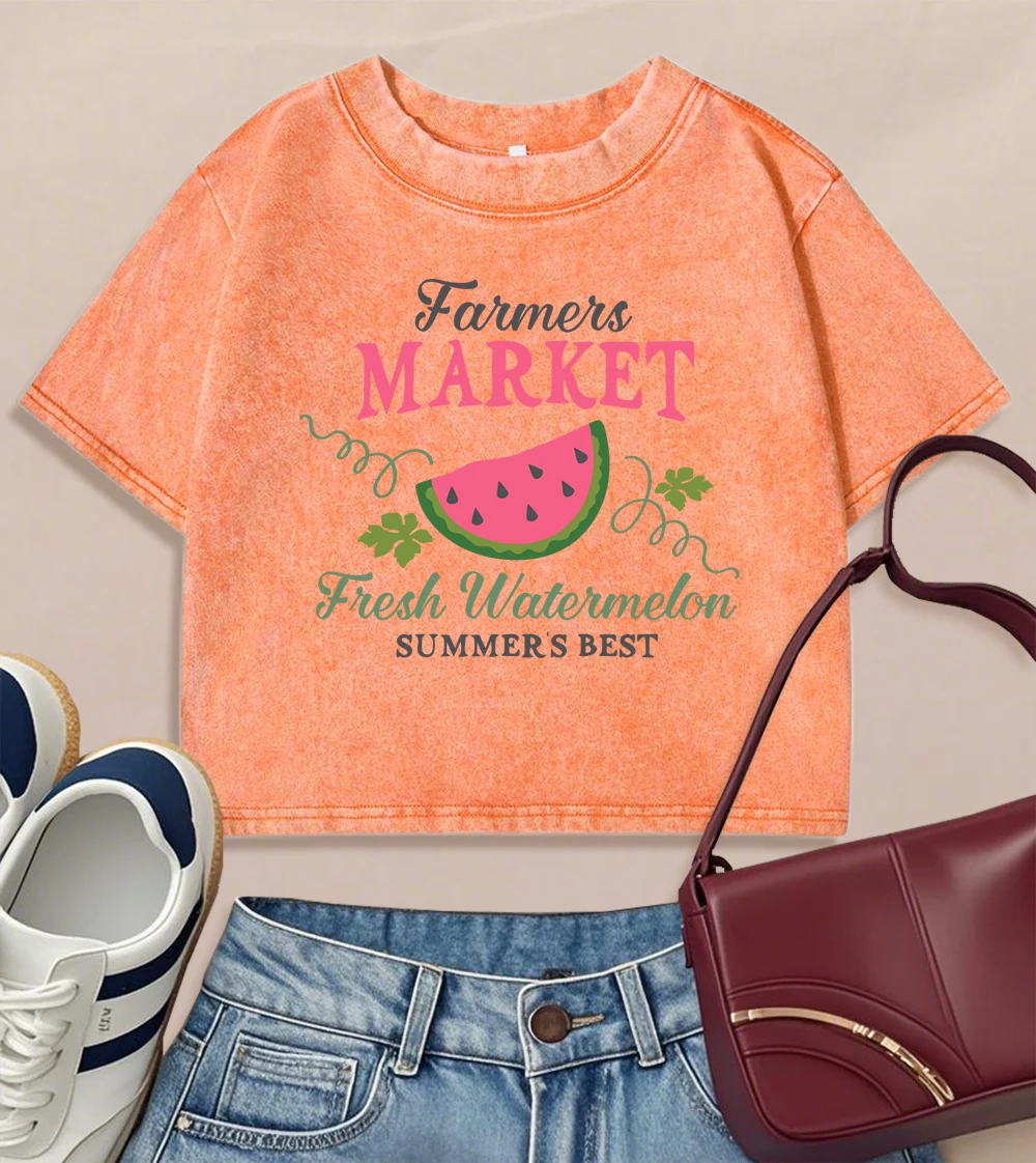 Farmer'S Market Summer Watermelon Prints Women Washed T-Shirt Slim Casual T Shirts Vintage O-Neck Short Sleeve Cotton Slim Top
Farmer'S Market Summer Watermelon Prints Women Washed T-Shirt Slim Casual T Shirts Vintage O-Neck Short Sleeve Cotton Slim Top