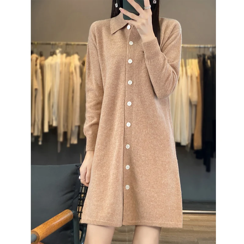 Autumn And Winter High-End 100% Pure Wool Cardigan Dress POLO neck Knitted Cashmere Sweater Long Skirt
Autumn And Winter High-End 100% Pure Wool Cardigan Dress POLO neck Knitted Cashmere Sweater Long Skirt