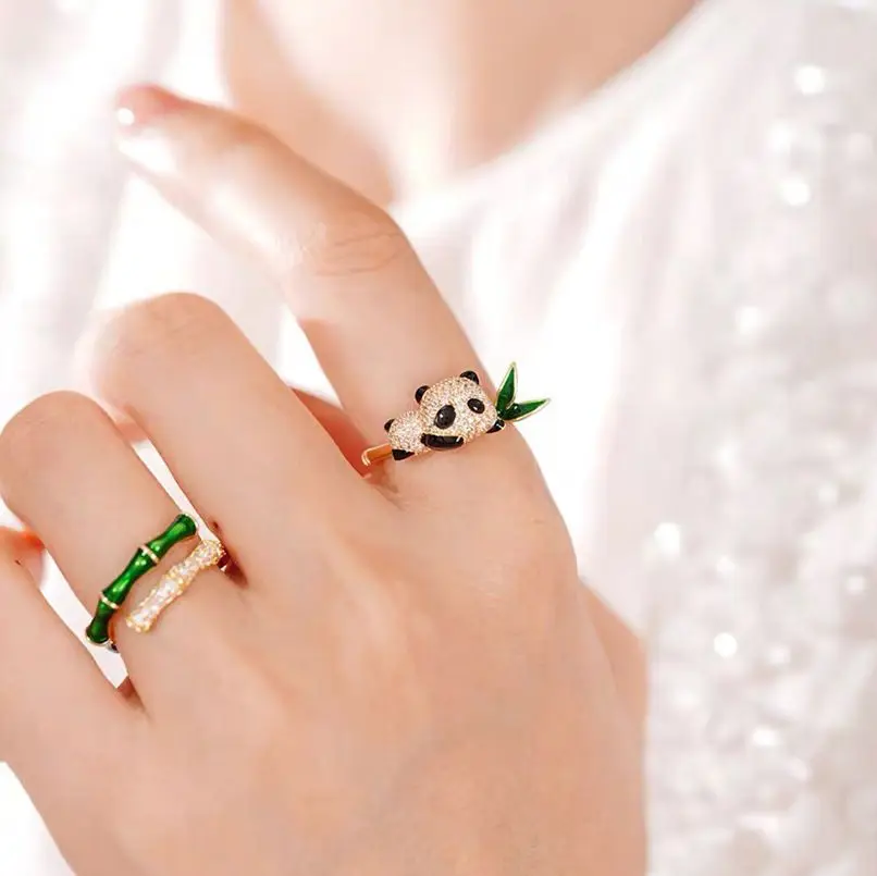 Super Cute Little Panda Bamboo Open Ring For Women Color Dripping Oil Process Zirconia Fashion Jewelry
Super Cute Little Panda Bamboo Open Ring For Women Color Dripping Oil Process Zirconia Fashion Jewelry
