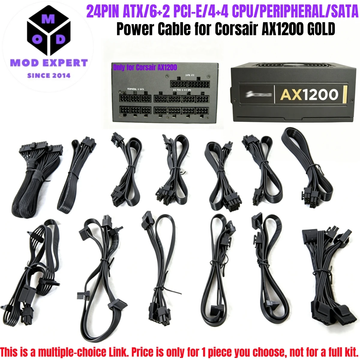 6+2 PCIe, 4+4 CPU, PERIPHERAL, SATA, 14+10PIN to 24PIN ATX Power Cable for Corsair Professional Series Gold AX1200 Modular Power
6+2 PCIe, 4+4 CPU, PERIPHERAL, SATA, 14+10PIN to 24PIN ATX Power Cable for Corsair Professional Series Gold AX1200 Modular Power