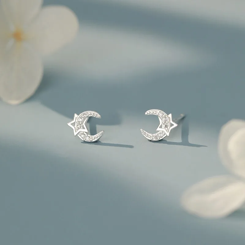 S999 Pure Cute Moon & Star Stud Earrings Luxury Ear Jewelry Simple Elegant Minimalist for Women Ladies Girls Daily Fashion Wear
S999 Pure Cute Moon & Star Stud Earrings Luxury Ear Jewelry Simple Elegant Minimalist for Women Ladies Girls Daily Fashion Wear