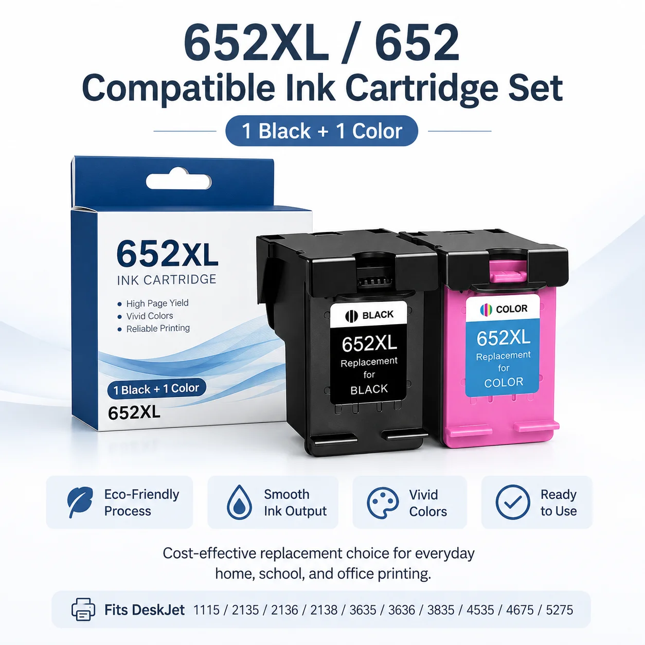 652 XL Ink Cartridge Compatible Replacement For HP 652XL HP652 USE Deskjet 1115 1118 2135 2136 3635 3636 3835 4535 Printer
652 XL Ink Cartridge Compatible Replacement For HP 652XL HP652 USE Deskjet 1115 1118 2135 2136 3635 3636 3835 4535 Printer