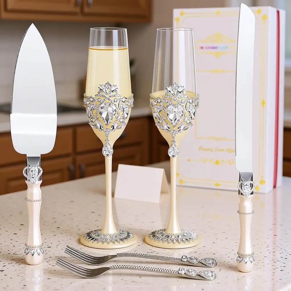 Набор для свадебного торта: нож и лопатка, роскошные фужеры для шампанского ручной работы с кристаллами, серебряными лепестками и подвеской, Cake C
Набор для свадебного торта: нож и лопатка, роскошные фужеры для шампанского ручной работы с кристаллами, серебряными лепестками и подвеской, Cake C