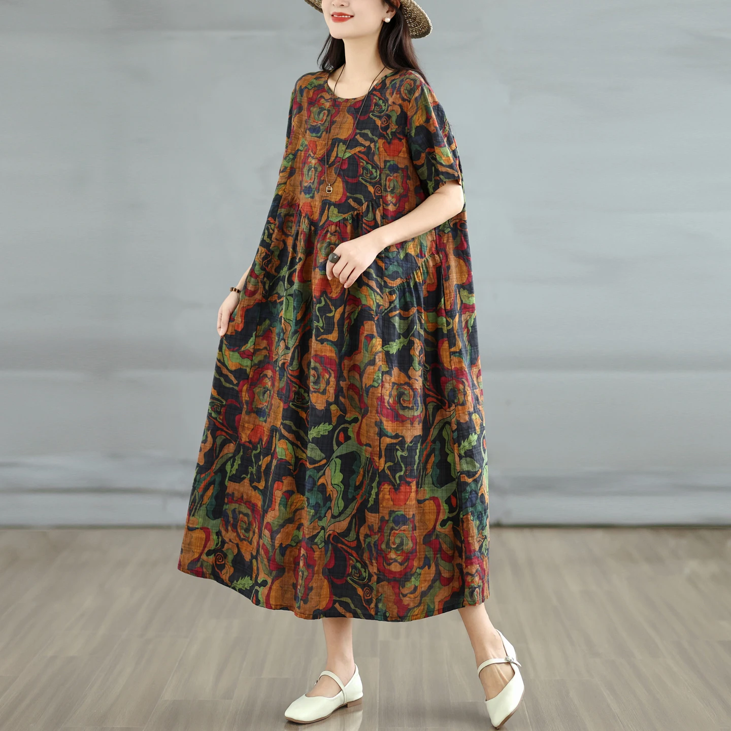 Summer New Vintage Bamboo Fiber Loose A-Line Dress Women's round Neck Pocket Short Sleeve Long Dress Artistic Style High Waist
Summer New Vintage Bamboo Fiber Loose A-Line Dress Women's round Neck Pocket Short Sleeve Long Dress Artistic Style High Waist