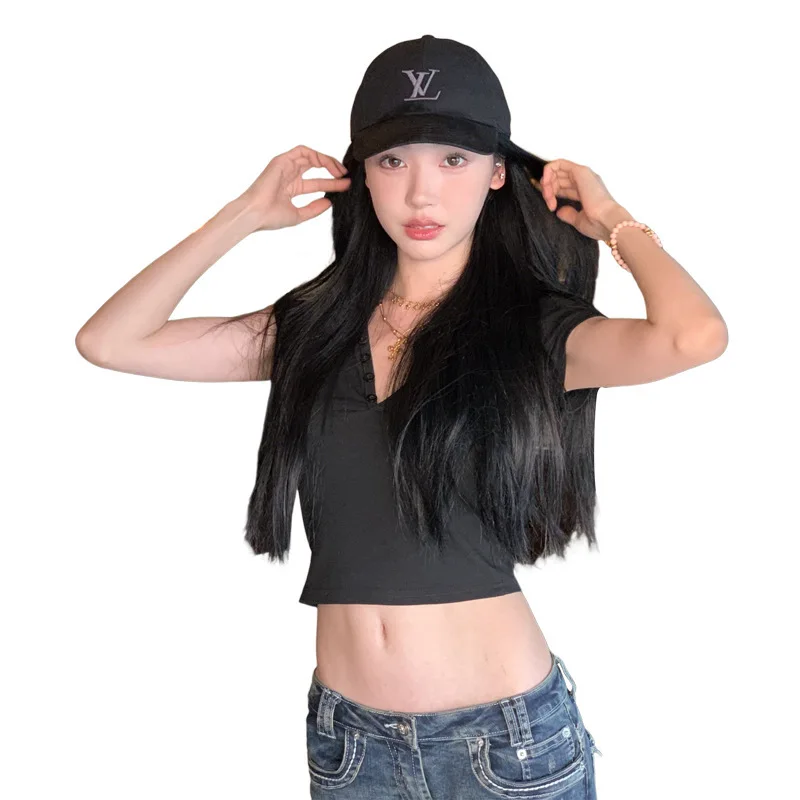 Fashion 2025 Spring/Summer New Women's Solid Color Sexy Spicy Girl Versatile Short Sleeved Top With Exposed Umbilical V-Neck
Fashion 2025 Spring/Summer New Women's Solid Color Sexy Spicy Girl Versatile Short Sleeved Top With Exposed Umbilical V-Neck