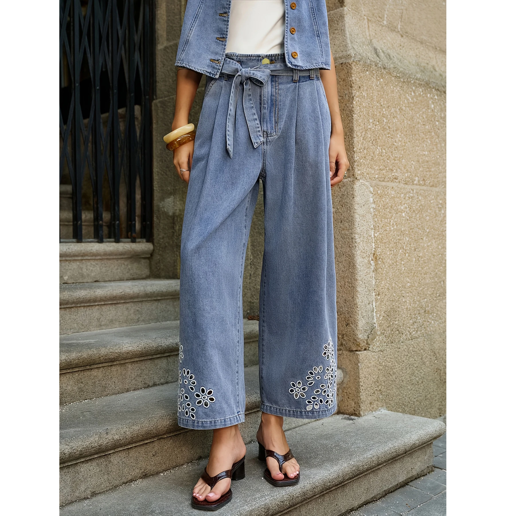 Casual Womens Jeans and Pants Hollow Flower Design Relaxed Fit High Waist Tie Washed Stretch Denim Blue Distressed Skinny
Casual Womens Jeans and Pants Hollow Flower Design Relaxed Fit High Waist Tie Washed Stretch Denim Blue Distressed Skinny