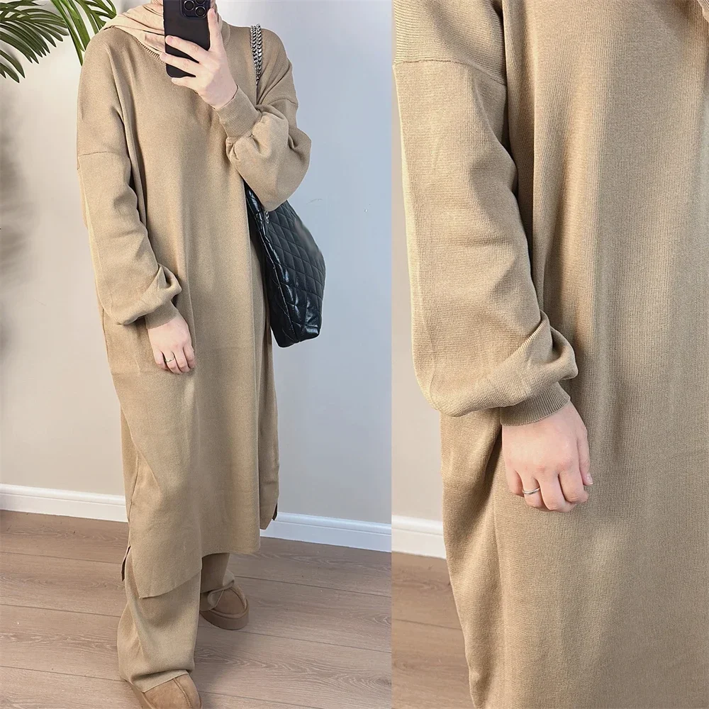 Muslim Women Knitted Outfits Thicken Winter Sweater Dress Wide Leg Pants Dubai Turkey Abaya Middle East Kaftan Robe 2 Pieces Set
Muslim Women Knitted Outfits Thicken Winter Sweater Dress Wide Leg Pants Dubai Turkey Abaya Middle East Kaftan Robe 2 Pieces Set