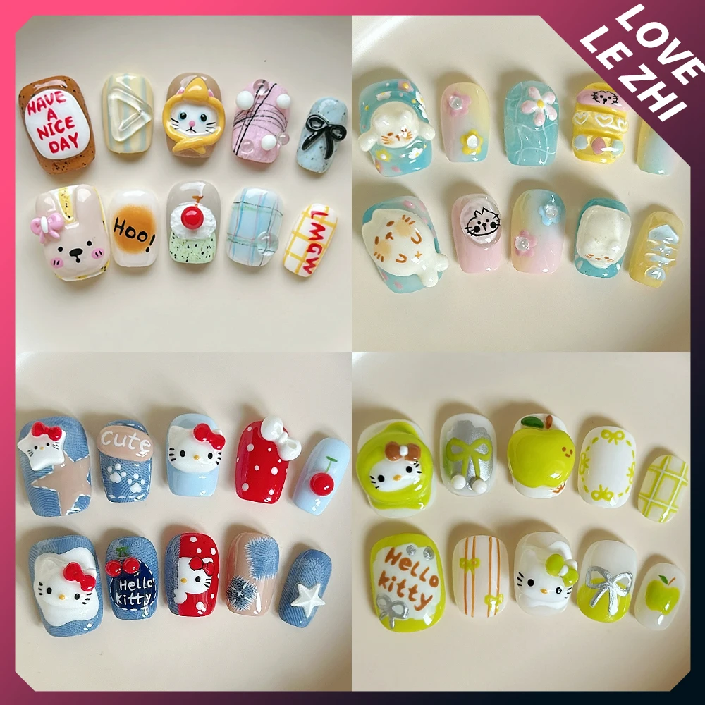 Kawaii Cartoon Hello Kitty Short Square Round Full Cover Nails Cute Dog Cat Rabbit Bear Hand-Drawn Fruit Nails Party Stickers
Kawaii Cartoon Hello Kitty Short Square Round Full Cover Nails Cute Dog Cat Rabbit Bear Hand-Drawn Fruit Nails Party Stickers