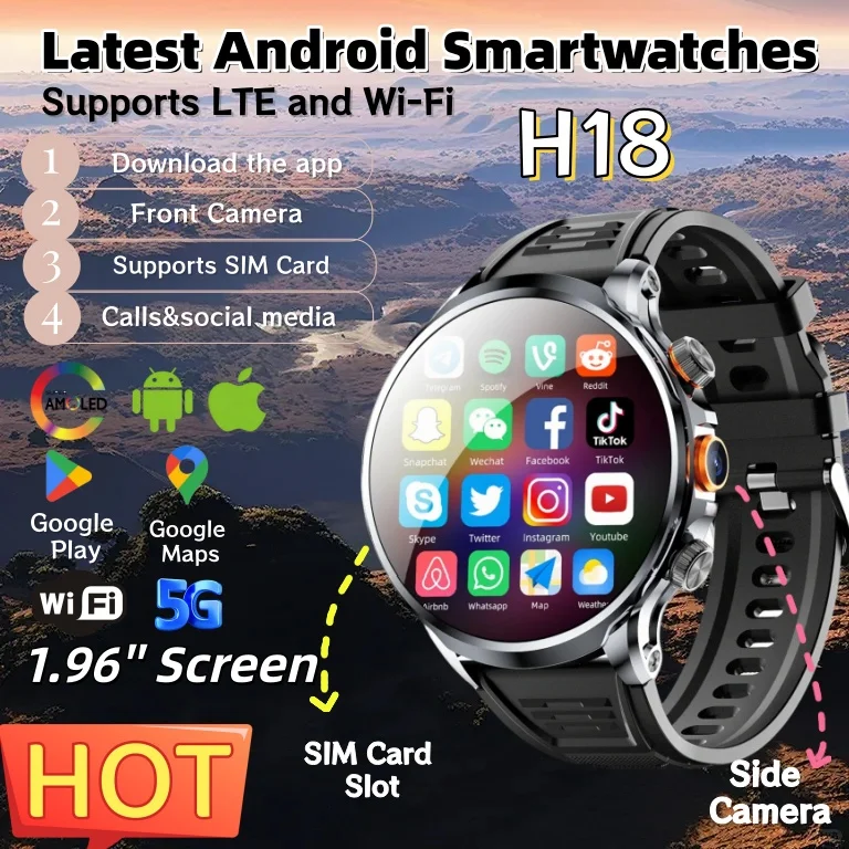 NEW 4G Android H18 Smart Watch 1.95 inch 490*490 Large Screen Camera Video Call With 1100mAh Big Battery Outdoor Sport Men
NEW 4G Android H18 Smart Watch 1.95 inch 490*490 Large Screen Camera Video Call With 1100mAh Big Battery Outdoor Sport Men