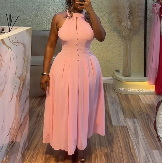 Women's Dress New Temperament Hanging Neck Sleeveless Waist Cinched Mid Length Dress Gorgeous Socialite Style Elegant Dress
Women's Dress New Temperament Hanging Neck Sleeveless Waist Cinched Mid Length Dress Gorgeous Socialite Style Elegant Dress