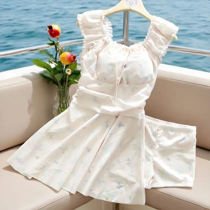 Women Light Pink Butterfly Print Ruffle Sleeve Two Piece Swimsuit Dress High Waist Shorts Sweet Coquette Y2K Beach Bathing Suit
Women Light Pink Butterfly Print Ruffle Sleeve Two Piece Swimsuit Dress High Waist Shorts Sweet Coquette Y2K Beach Bathing Suit