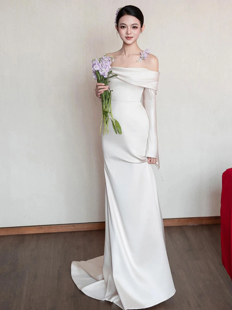 Ele Long Sve Light Wedding Dr Satin Fabric One oulder Bridal Gown White Fi Tail Formal Dr for Wedding Ceremony
Ele Long Sve Light Wedding Dr Satin Fabric One oulder Bridal Gown White Fi Tail Formal Dr for Wedding Ceremony