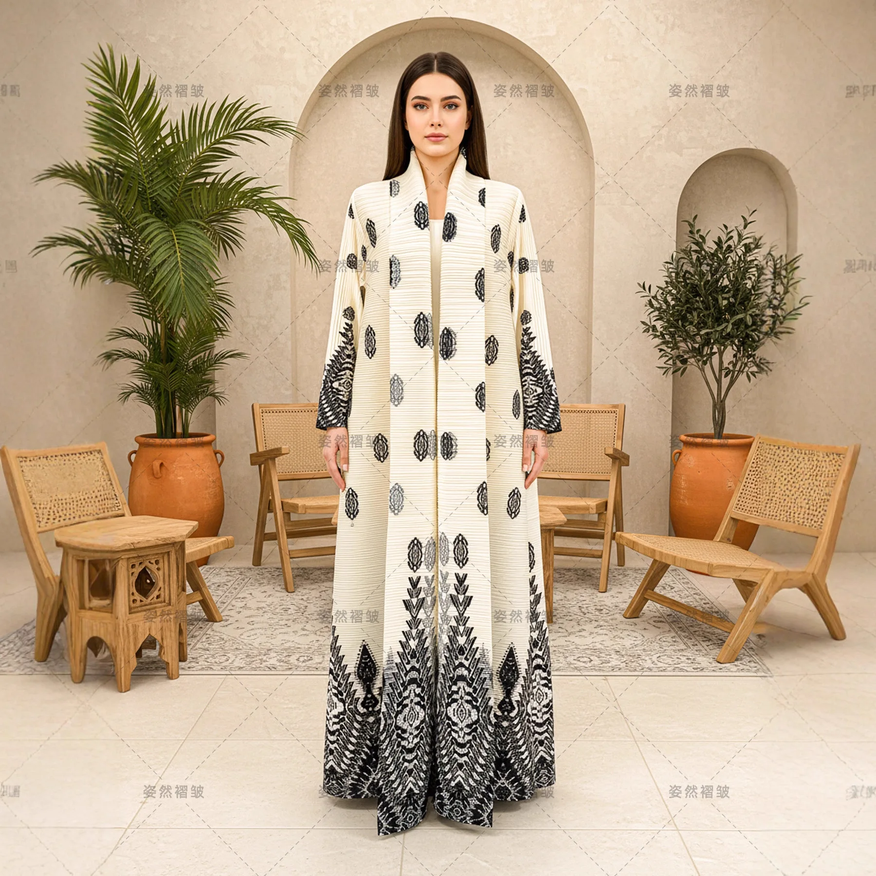 Miyake Pleated Abaya Print Foldable Collar Women's Long Sleeve Robe 2026 New Winter Original Design Fashion Cardigan Coat Dress
Miyake Pleated Abaya Print Foldable Collar Women's Long Sleeve Robe 2026 New Winter Original Design Fashion Cardigan Coat Dress