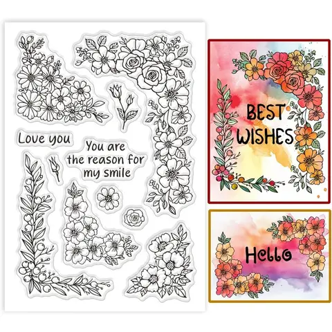 Bitkiler Köşe Temizle Pullar Çiçek Gül Sınır Silikon Temizle Damga Mühürler Şeffaf Pullar DIY Scrapbooking Kartı için