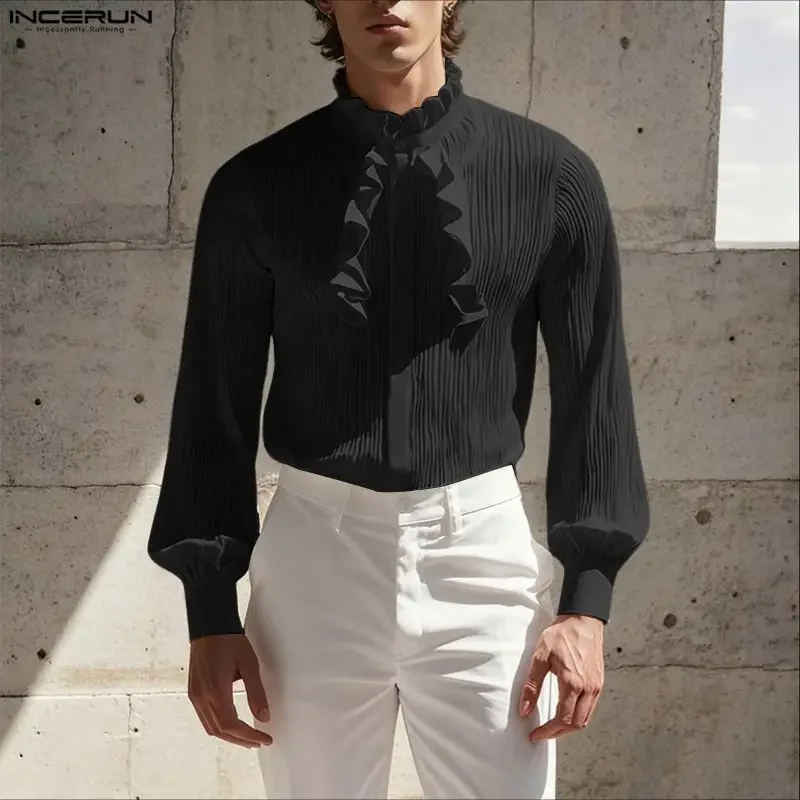 INCERUN Men Shirt Solid Color Ruffle Stand Collar Long Sleeve Men Clothing Streetwear Elegant 2026 Spring Fashion Camisas Tops
INCERUN Men Shirt Solid Color Ruffle Stand Collar Long Sleeve Men Clothing Streetwear Elegant 2026 Spring Fashion Camisas Tops