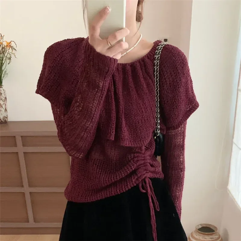 Korean Fashion Wool Sweater Women Casual Drawstring O-neck Solid Knit Pullover Woman Autumn Hollow Cashmere Tops
Korean Fashion Wool Sweater Women Casual Drawstring O-neck Solid Knit Pullover Woman Autumn Hollow Cashmere Tops