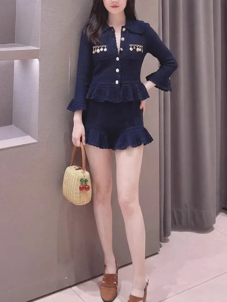 Chic & Stylish Women's Matching Set: 2026 Summer New Arrival—Deep Blue Beaded & Ruffled Knit Top + Shorts Set
Chic & Stylish Women's Matching Set: 2026 Summer New Arrival—Deep Blue Beaded & Ruffled Knit Top + Shorts Set